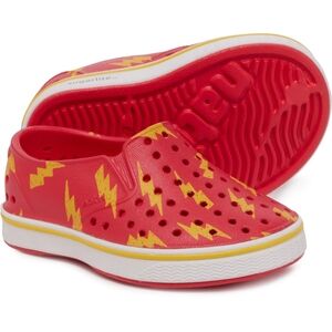 NATIVE Miles Unisex Kids Red and Yellow Lightning Slip-On. Size 13